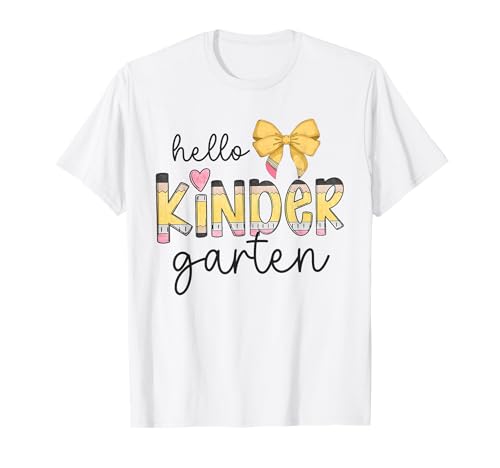 Hello Kindergarten Teacher Squad Coquette Bow Pencil School T-Shirt