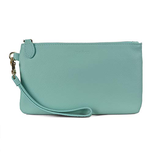 befen Women Genuine Leather Clutch Wallet, Smartphone Wristlet Purse - Fit iPhone 8 Plus (Turquoise)