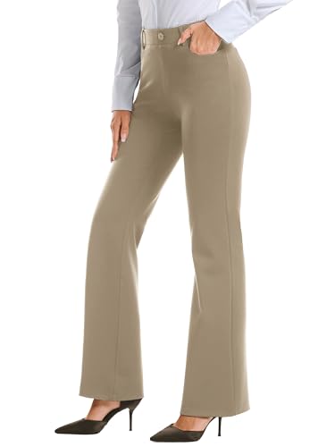 Image of Stelle Women 28 inch /30 inch / 32 inch Bootcut Dress Pants Business Casual Work Pants with Pockets Pull On Regular Slacks for Office