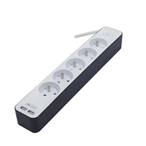 CHACON Bloc multiprise 5x16A avec USB - 1,5m - Blanc/Gris