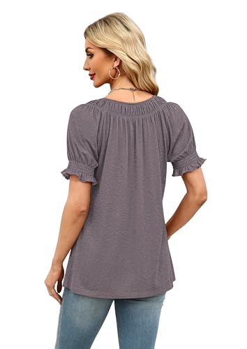 Image of WIHOLL Womens Short Sleeve Square Neck Summer Tops Dressy Casual Blouses Trendy Clothes 2026