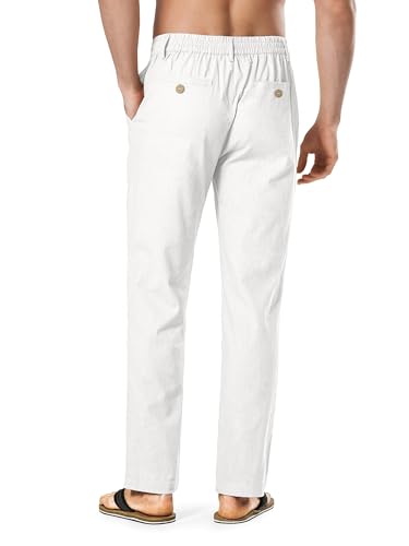 HOTake Men's Linen Dress Pants Casual Flat Front Linen Trousers Summer Beach Pants4