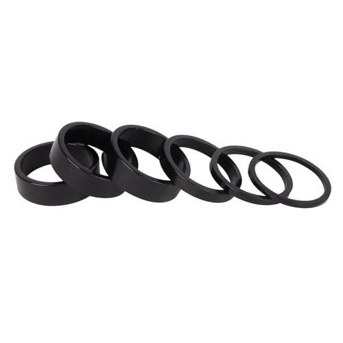 YANRUHFL Bike Headset Spacer, 6 Pack Aluminum Alloy, 1 1/8-Inch Stem, 2/3/5/10mm (Black)