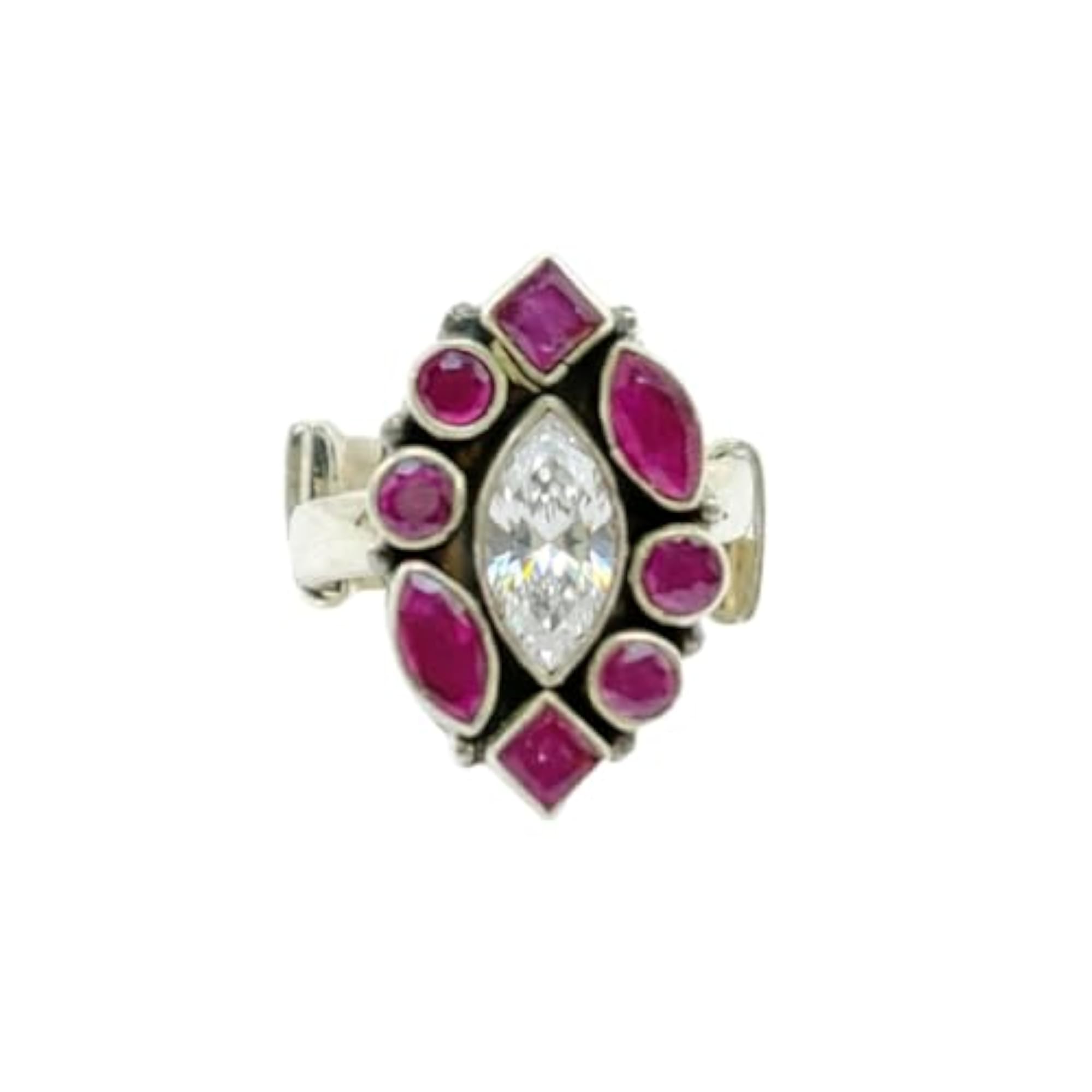 Marquise Shape Ring with Multi-Colour Stones in 925 Sterling Silver