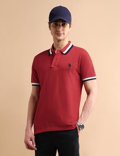 Image of U.S. Polo ASSN. Solid Slim Fit Polo T Shirts for Men - 100% Cotton, Half Sleeves Mens Tshirt