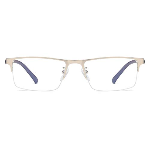 Image of Blue Light Blocking Computer Glasses Metal Semi-Rimless Frame Rectangular Business Gaming Eyeglasses Clear Lens