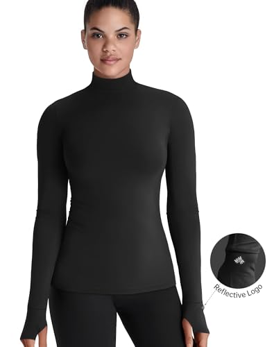 Zengjo Mock Neck Long Sleeve Workout Top, Thumb Hole Athletic Shirts for Women Running Yoga Lightweight Thermal Baselayer3
