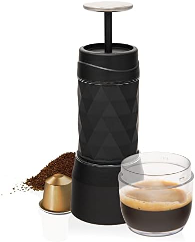 Kopipresso Espresso Press Compact Portable Espresso Maker (Manual Powered) for Capsules and Ground Coffee With All Adaptors and Lightweight Design Makes Rich, Bold Crema For Travel Hiking Sports Outdoors Camping Office Kitchen... Espresso On The Go
