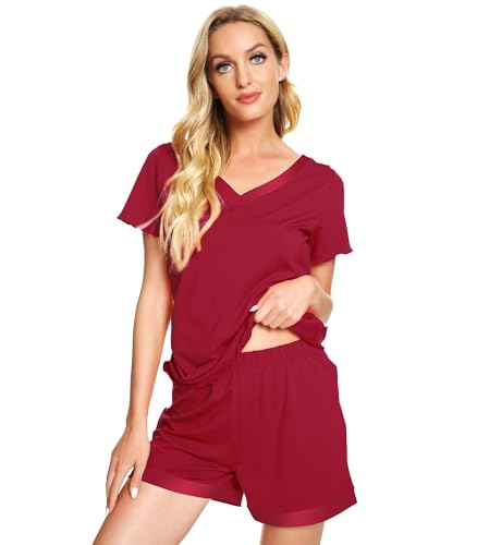 Image of WiWi Viscose from Bamboo Pajamas Set for Women Super Soft Short Sleeve Cooling Summer Plus Size Pjs Sets Sleepwear S-4X