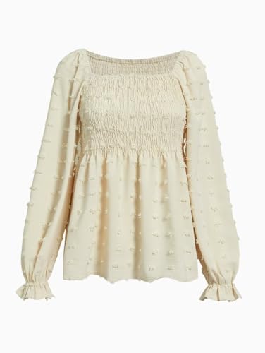 Flamingals Women's Long Sleeve Peplum Blouse Square Neck Cute Elegant Ruffle Smocked Babydoll Shirts2