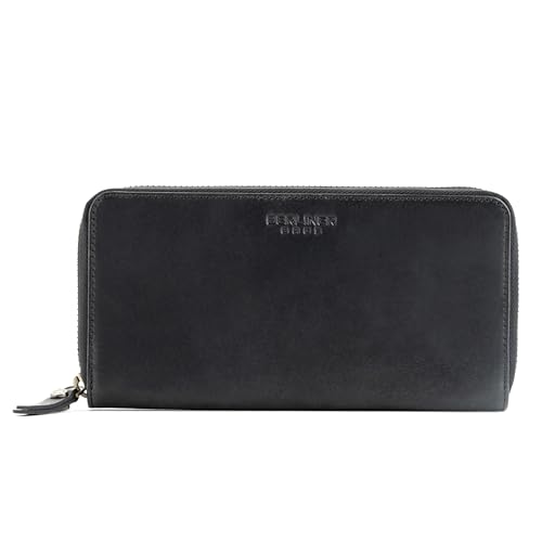 Image of BERLINER BAGS Genuine Leather Zip Wallet Women Margo, Gift Box - Dark Grey | Soft Leather Zip Around Wallet, Fit up to Phone 6.9 inch, 12 Card Slots, 1 ID Window, 1 Coin Pocket, RFID Blocking