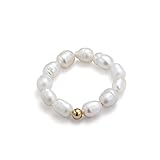 InzheG Gold Pearl Rings With 14K Gold Plated Freshwater Pearl Beaded Adjustable Stretch Stackable Rings Gift for Women
