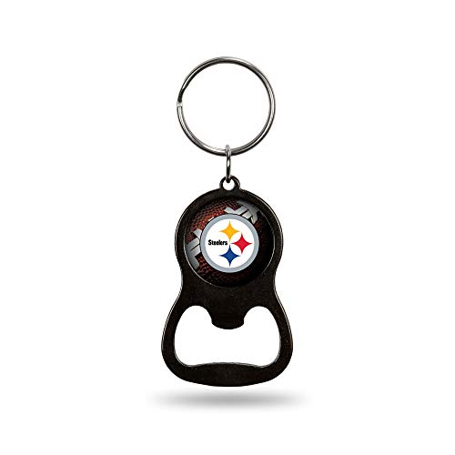 Rico Industries NFL Football Pittsburgh Steelers Black Metal Keychain - Beverage Bottle Opener With Key Ring - Pocket Size 1.25