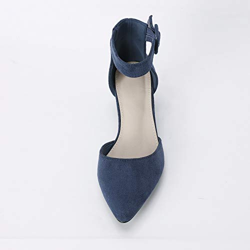 Chellysun Womens Pointed Toe Ankle Strap Buckle Low Chunky Heel Pumps Shoes Sandals - Image 4