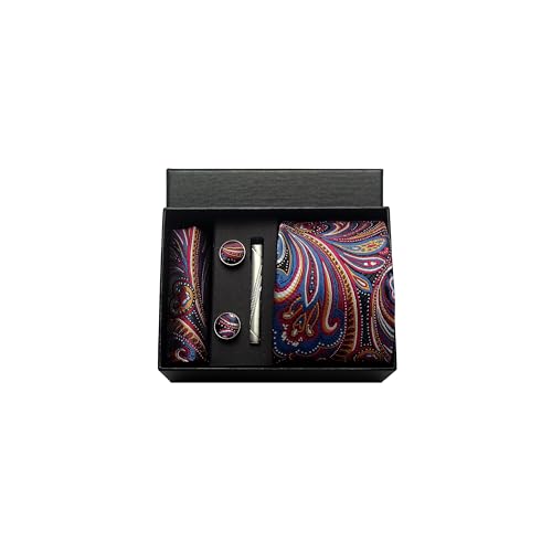 Image of Paisley Floral Mens Tie Formal Necktie Pocket Squares Ties Clips Cufflinks Classic for Men Set