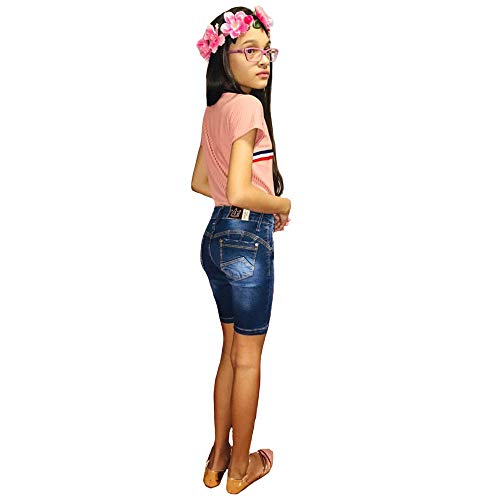 Bermuda Jeans Com Licra Infanto Juvenil Feminina  (Azul Estourado, 12 Anos)