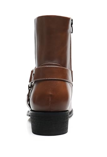 Santimon Men's Sleek Fashion Chelsea Ankle Boots, Pointed Toe, Side Zipper, Buckle Strap, Black, Brown4