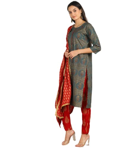 L.K. textiles Cotton Kurta, Rayon Pant and Dupatta Set