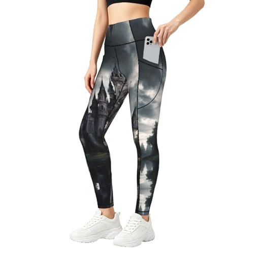 Pantalon de yoga fitness Gothique Fairy Tale Castle03 leggings running taille haute à poches