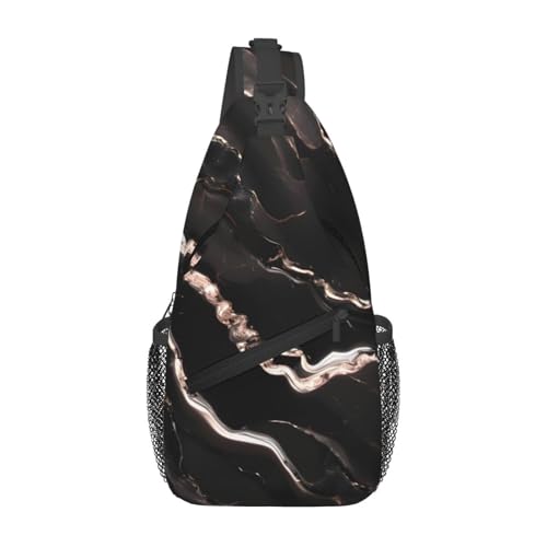 Mochila Crossbody MyPiky Negra con Estampado Rosa Dorado Mármol miniatura 1