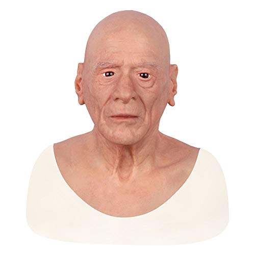 JHKGY Cabeza De Hombre Realista De Silicona,Sombrero Completo De Rostro Masculino Occidental,Silicona De Anciano,Sombreros Completos para Crossdresser Cosplay Disfraz De Halloween,Tan