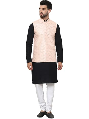 Image of SOJANYA (Since 1958 Men's Pure Cotton Kurta and White Pyjama with Sequins Nehru Jacket