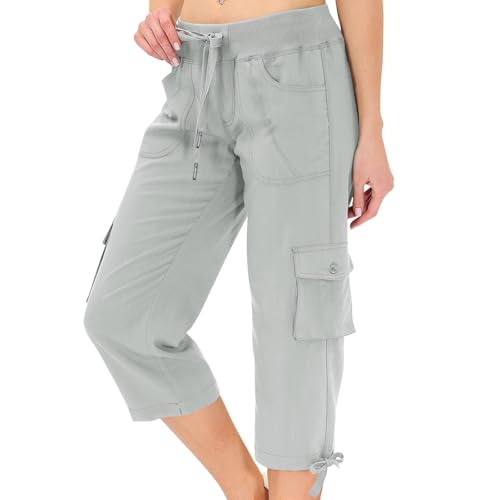 Women's Cargo Capris with Pockets, Lightweight Quick Dry Hiking Pants, Casual Summer Drawstring Cropped Joggers