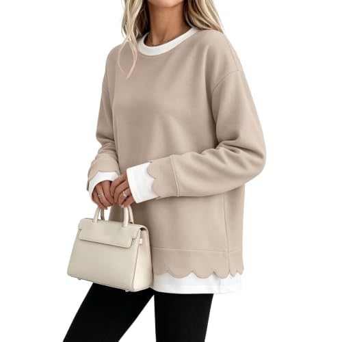 Crewneck Sweatshirts Women Cute Y2k 2 in 1 Scalloped Oversized Sweatshirt - image 2