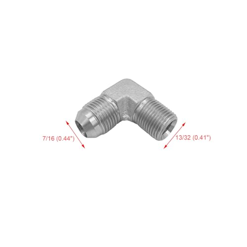 Image of (2-PACK) 2501-04-02 Hydraulic Hose Adapter Fitting 1 /4 inch Male JIC 37 Flare (7 /16-20 UNF) x 1 /8 inch Male (1 /8-27 NPTF) 90 Elbow SAE Pipe Joints Connector Carbon Steel