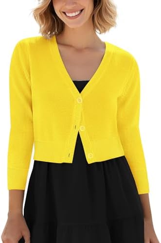 Urban CoCo Women's Cropped Cardigan V-Neck Button Down Knitted Sw...