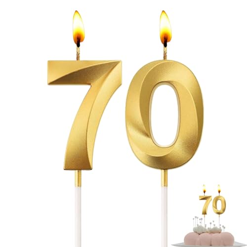 QEEYON Velas de Número de Cumpleaños, Velas de Cumpleaños Forma de Diamante 3D, Velas de Pastel Doradas para cumpleaños, Aniversarios, Bodas, Fiestas, Suministros (7&0)