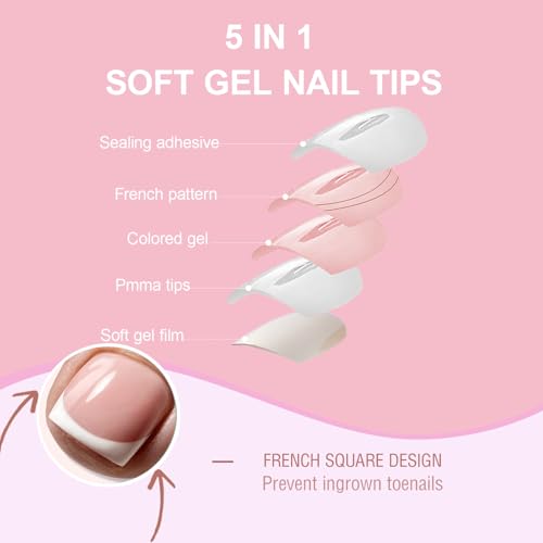 Toe Nail Press Ons, French Tips Toe Press On Nails, 150pcs Square Pre-Designed Soft Gel Thick False Toenail Extension, Berry Pink Full Cover Acrylic for DIY 15 Sizes - Thumbnail 2