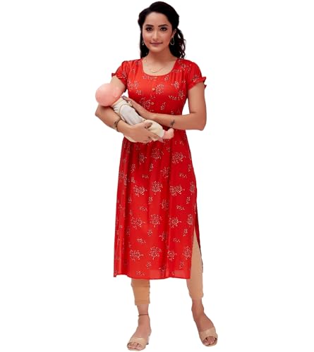 Image of RITIJYA Feeding Kurtis for Women with Zip in Cotton| Straight Maternity Pregnancy Dress for Nursing Mothers | Stylish & Comfortable | S to 3XL | Maternity Wear Feeding Dress Tops