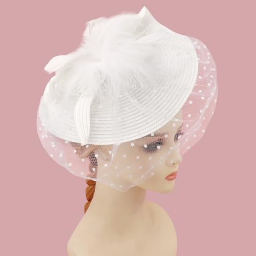 Image of DRESHOW Fascinators Hat Flower Mesh Feathers Hat with Headband Clip 7.9 inch Tea Party Headwear for Women
