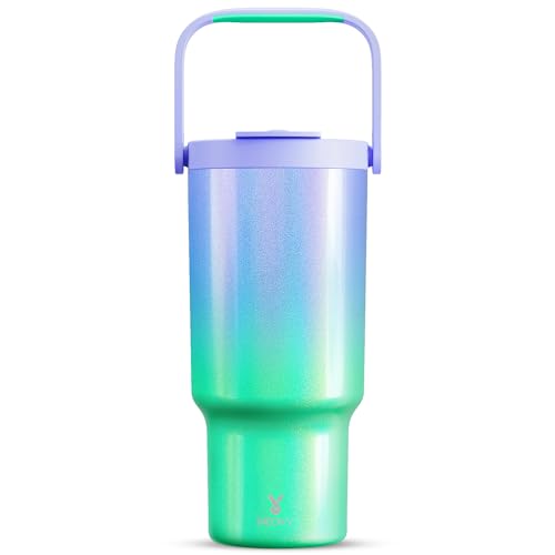 Meoky 32 oz Tumbler with Handle, Tumbler with Lid and Straw, Stainless Steel Travel Mug, 100% Leak Proof, Keeps Cold for 24 Hours, Fits in Car Cup Holder (Fairyland)