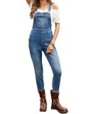 Tight Overalls for Women Classic Adjustable Straps Stretchy Denim Overalls Jeans Pants Skinny Tapered Jeans Overalls Mid Blue M