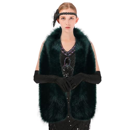 Womens Winter Long Faux Fur Scarf Collar Shawl Stole 1920s Shawl Collar Dress4