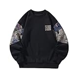 Streetwear Men's Bear Embroidered Pullover Long Sleeve Crewneck Sweatshirt for Boyfriend Gifts Loose Fit Shirt (Black, L)