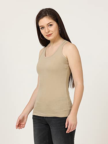 Image of FLEXIMAA Women's Cotton Plain Round Neck Sleeveless T-Shirt