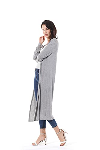 Image of Women's Solid Sweater Essential Duster Long Cascading Open Front Lightweight Blue Cardigan