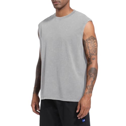 Mens Cotton Workout Gym Tank Top Sleeveless Cut Off Muscle Shirts Acid Wash Tshirts Running Beach Loose Fit Tees4