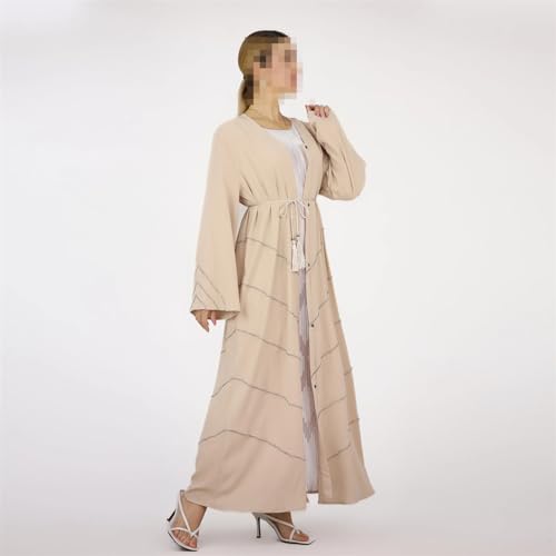 Abaya ouverte Dubaï premium de couleur unie ornée de perles