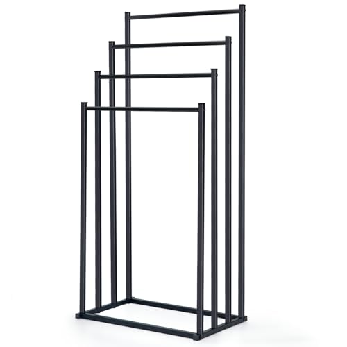 OWLKELA Handtuchhalter Stehend Schwarz, mit 4-Stangen-Handtuchständer aus...