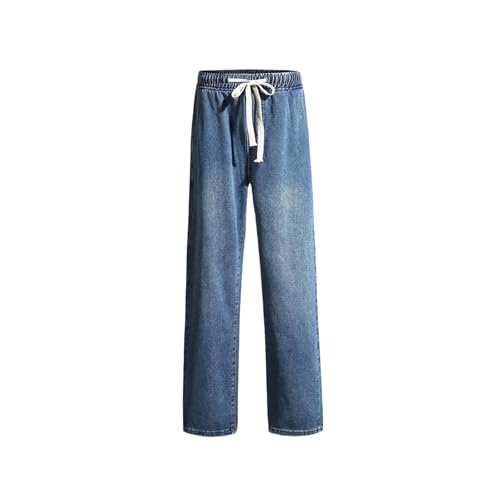 Men's Spring Fall Jeans – Wide-Leg Blue Washed Cotton Denim Pants, Straight Casual Trousers