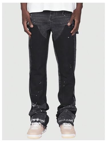 GORGLITTER Men's Distressed Skinny Jeans Stacked Ripped Raw Hem Slim Fit Denim Pants3