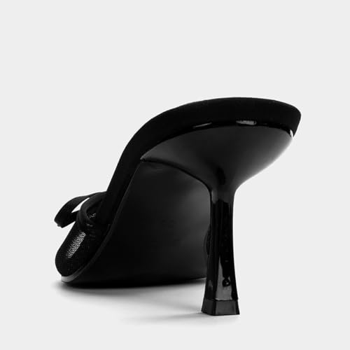 Image of UFEDO Womens Kitten Heels Bow Mesh Sandals Round Open Toe Slip On Low Slide Heeled Sandals