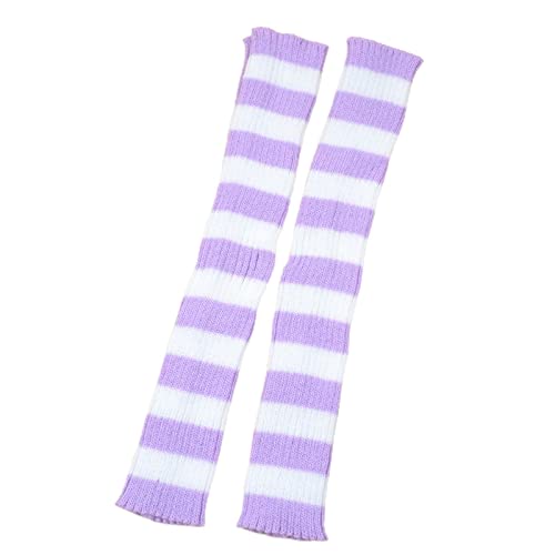 Cozy Women Scaldamuscoli a Righe Colorate in Maglia Calzini Alti al Ginocchio Lunghi Calze da Studente Slim per Donne Ragazze (Color : Black Grey, Size : One Size) (White Purple One Size)