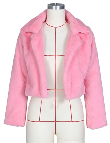 Women's Fluffy Faux Fur Outerwear Lapel Open Front Cropped Coats4