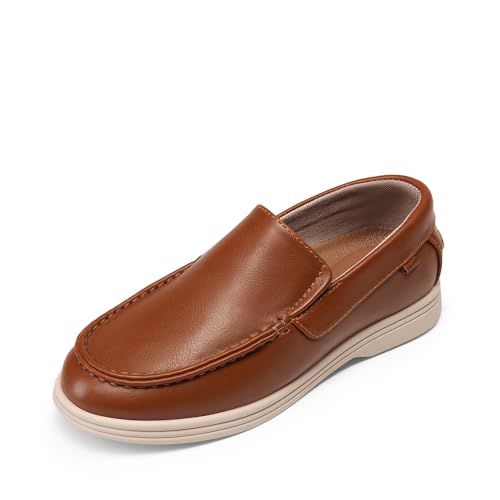 DREAM PAIRS Boys Dress Shoes Slip-On Loafers Casual Flat Shoes (Toddler/Little Kid/Big Kid) 1 Little Kid Brown