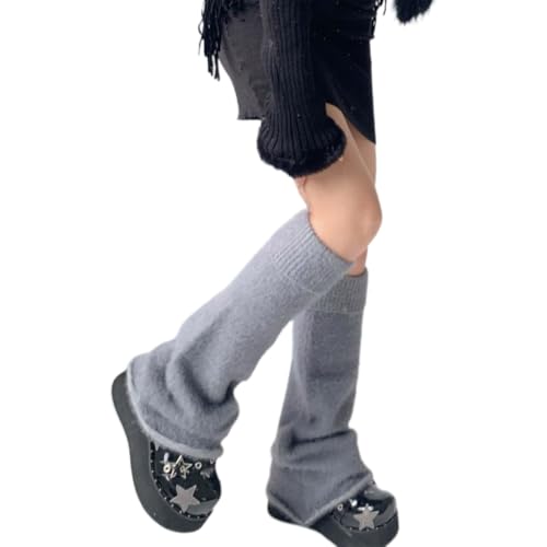Japanese Women Winter Flared Leg Warmers Socks Solid Color Turn Cuffs Furry Flocking Foot Streetwear